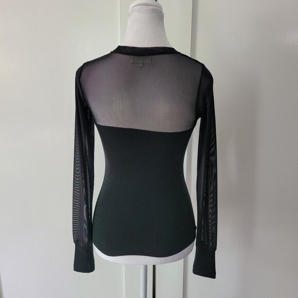 Bohme Size XS Black Sheer Mesh Long Sleeve Top Goth Punk Layering dark romance - Picture 3 of 9